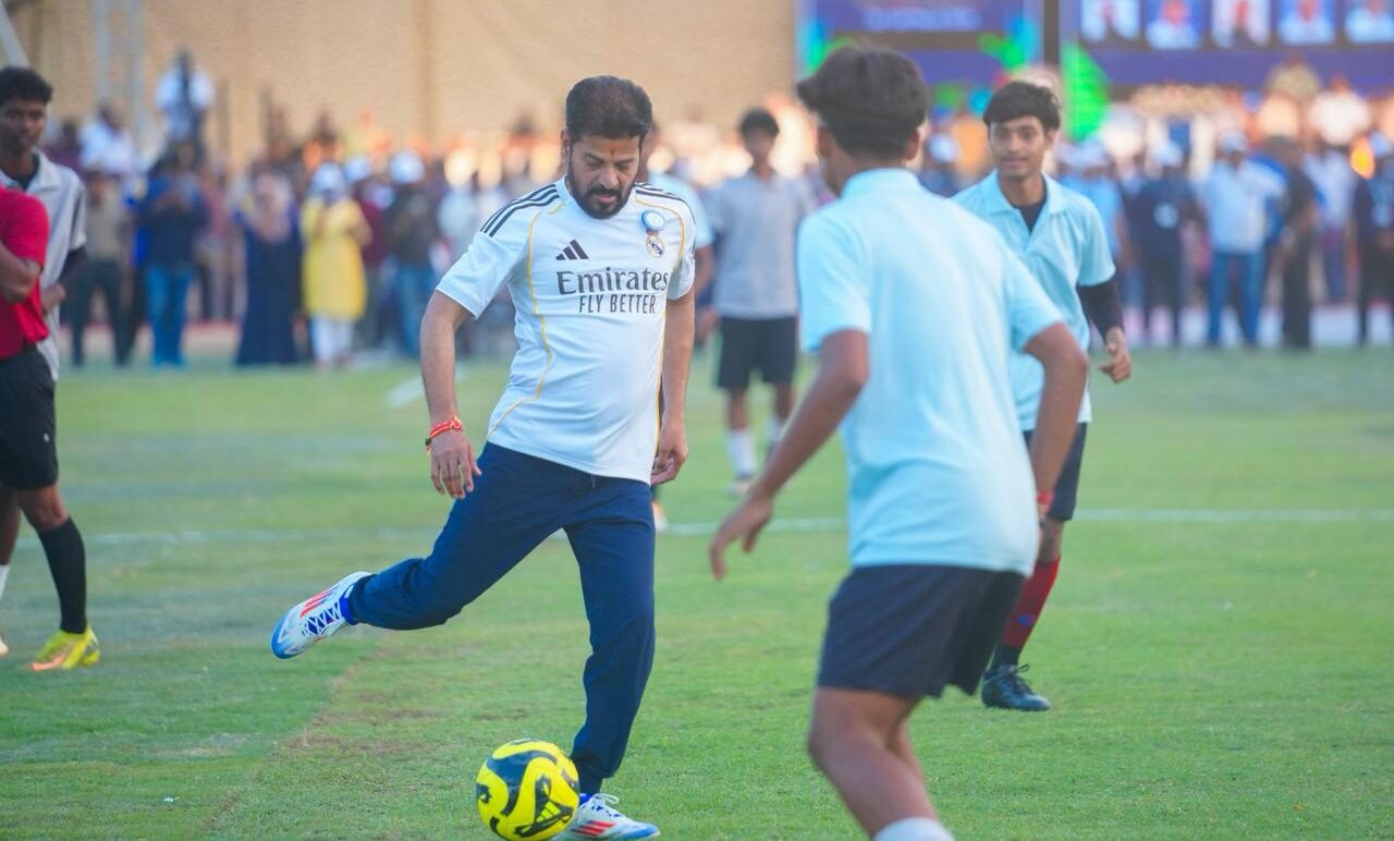 CM Revanth Reddy playing football