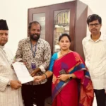 Booth Level Officer giving the SIR 2026 Enumeration Form to Charminar MLA Mir Zulfiqar Ali in Hyderabad during the Special Intensive Revision of electoral rolls.